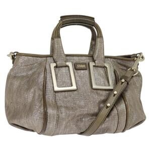 Chloe Etel Hand Bag Leather 2way Beige Gold Auth gh1152